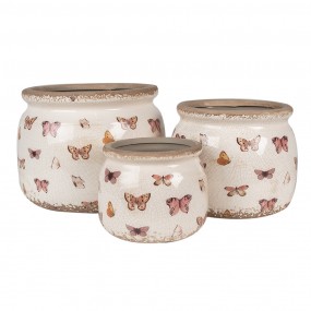 26CE1662M Bloempot  Ø 16x13 cm Beige Roze Keramiek Vlinders Bloempot Binnen