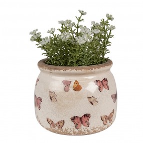 26CE1662S Planter Ø 12x10 cm Beige Pink Ceramic Butterflies Indoor Planter