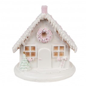 26PR4348 Gingerbread house met LED 13 cm Wit Kunststof Peperkoekhuisje