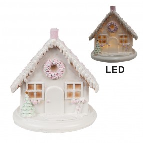 26PR4348 Gingerbread house met LED 13 cm Wit Kunststof Peperkoekhuisje