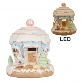 26PR4354 Decoratie Huis met LED Gingerbread house 14 cm Blauw Kunststof Kerstdecoratie