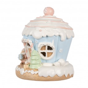 26PR4354 Decoratie Huis met LED Gingerbread house 14 cm Blauw Kunststof Kerstdecoratie