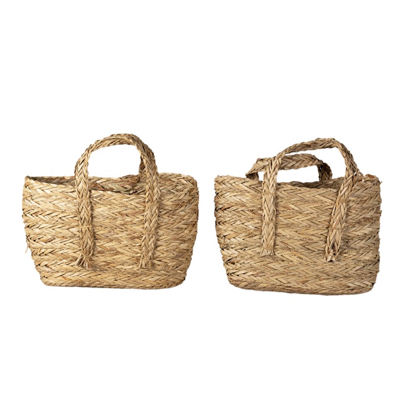 6RO0534 Storage Basket Set of 2 Ø 31 Ø 29 cm Brown Straw Oval Basket