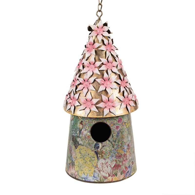 6Y5599 Vogelhuis Ø 17x33/70 cm Roze IJzer Rond Vogelhuisje Hangend