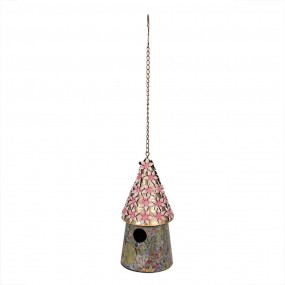 26Y5599 Vogelhuis Ø 17x33/70 cm Roze IJzer Rond Vogelhuisje Hangend