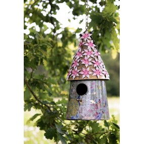 26Y5599 Vogelhuis Ø 17x33/70 cm Roze IJzer Rond Vogelhuisje Hangend