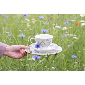 2BUTDP Piatto per la colazione Ø 19 cm Bianco Blu  Porcellana Fiori  Rotondo Piatto