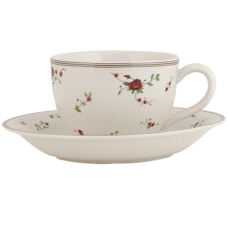 LPRKS Tasse et soucoupe 200 ml Beige Céramique Fleurs Rond Vaisselle