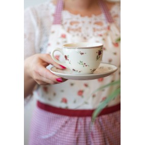 2LPRKS Cup and Saucer 200 ml Beige Ceramic Flowers Round Tableware