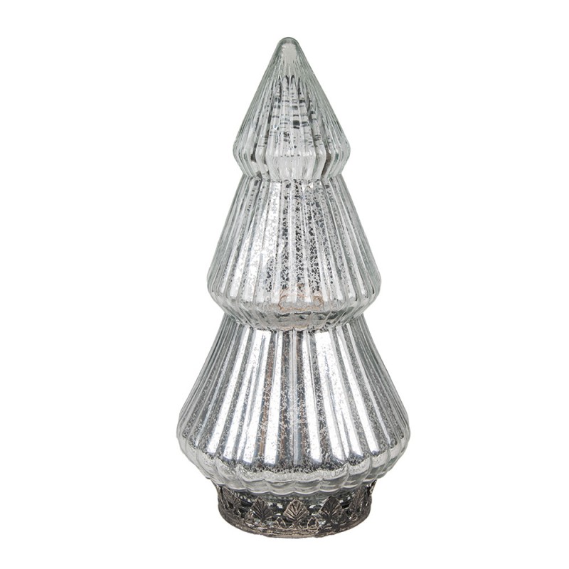 6GL4601 Décoration de Noël avec éclairage LED Sapin de Noël Ø 8x14 cm Couleur argent Verre