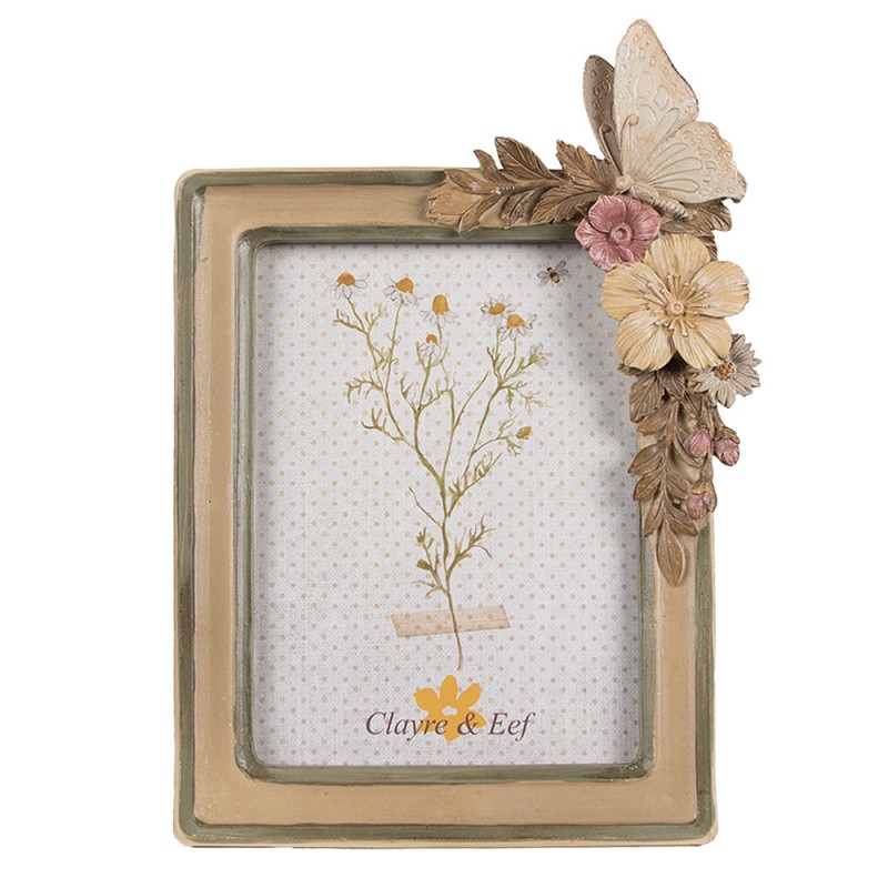 2F1125 Cadre photo 10x15 cm Marron Beige Plastique Verre Fleurs Cadre de photo