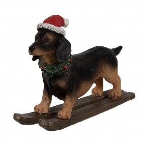 26PR4173 Kerstdecoratie Beeld Hond Teckel 10x3x7 cm Bruin Kunststof