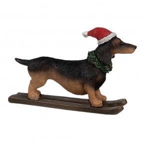 26PR4173 Kerstdecoratie Beeld Hond Teckel 10x3x7 cm Bruin Kunststof