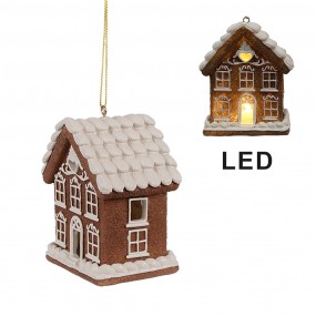 26PR4358 Christmas Pendant with LED Gingerbread house 9x6x10 cm Brown Plastic