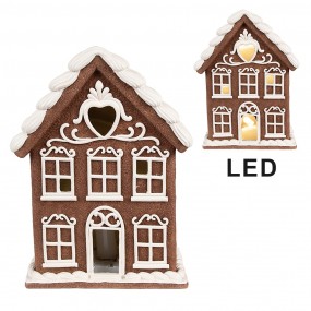 26PR4359 Gingerbread house met LED 17x10x22 cm Bruin Kunststof Peperkoekhuisje