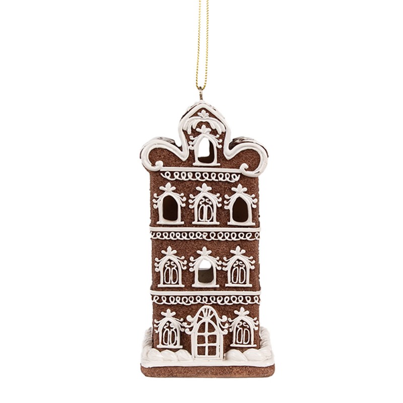 6PR4360 Kersthanger met LED Gingerbread house 7x6x12 cm Bruin Kunststof Peperkoekhuisje