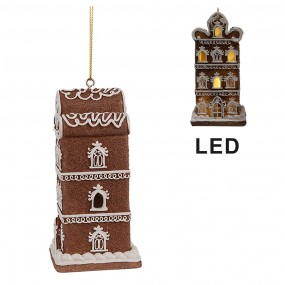 26PR4360 Kersthanger met LED Gingerbread house 7x6x12 cm Bruin Kunststof Peperkoekhuisje