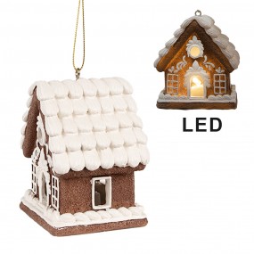 26PR4361 Kersthanger met LED Gingerbread house 8x6x9 cm Bruin Kunststof Peperkoekhuisje