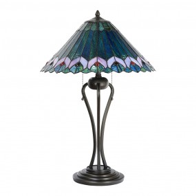 25LL-5391 Lampada da tavolo Tiffany Ø 48x73 cm Verde Rosa  Vetro Triangolo Lampada da scrivania Tiffany