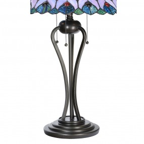 25LL-5391 Tiffany Tafellamp  Ø 48x73 cm Groen Roze Glas Driehoek Tiffany Bureaulamp