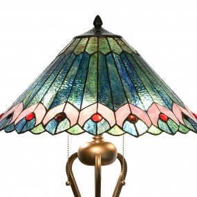 25LL-5391 Lampada da tavolo Tiffany Ø 48x73 cm Verde Rosa  Vetro Triangolo Lampada da scrivania Tiffany