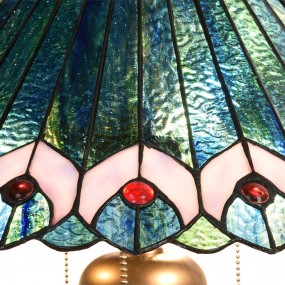 25LL-5391 Lampe de table Tiffany Ø 48x73 cm Vert Rose Verre Triangle Lampe de bureau Tiffany