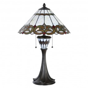 25LL-5392 Tiffany Tafellamp  Ø 40x61 cm  Beige Rood Glas Driehoek Tiffany Bureaulamp