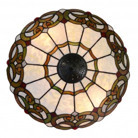 25LL-5392 Tiffany Tafellamp  Ø 40x61 cm  Beige Rood Glas Driehoek Tiffany Bureaulamp