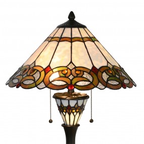 25LL-5392 Tiffany Tafellamp  Ø 40x61 cm  Beige Rood Glas Driehoek Tiffany Bureaulamp