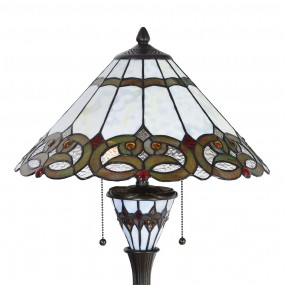 25LL-5392 Tiffany Tischlampe Ø 40x61 cm  Beige Rot Glas Dreieck Schreibtischlampe Tiffany