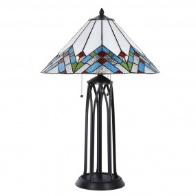 25LL-5393 Tiffany Tischlampe Ø 51x75 cm  Beige Blau Glas Dreieck Schreibtischlampe Tiffany