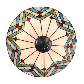 25LL-5393 Tiffany Tafellamp  Ø 51x75 cm  Beige Blauw Glas Driehoek Tiffany Bureaulamp