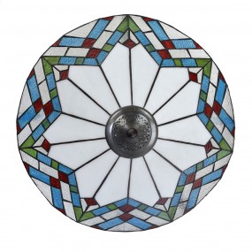 25LL-5393 Tiffany Tafellamp  Ø 51x75 cm  Beige Blauw Glas Driehoek Tiffany Bureaulamp