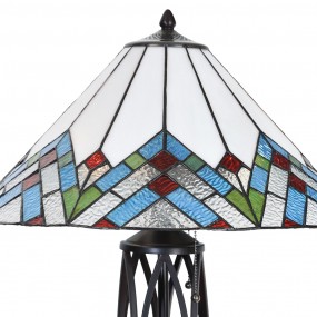 25LL-5393 Tiffany Tischlampe Ø 51x75 cm  Beige Blau Glas Dreieck Schreibtischlampe Tiffany