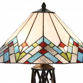 25LL-5393 Lampada da tavolo Tiffany Ø 51x75 cm  Beige Blu  Vetro Triangolo Lampada da scrivania Tiffany