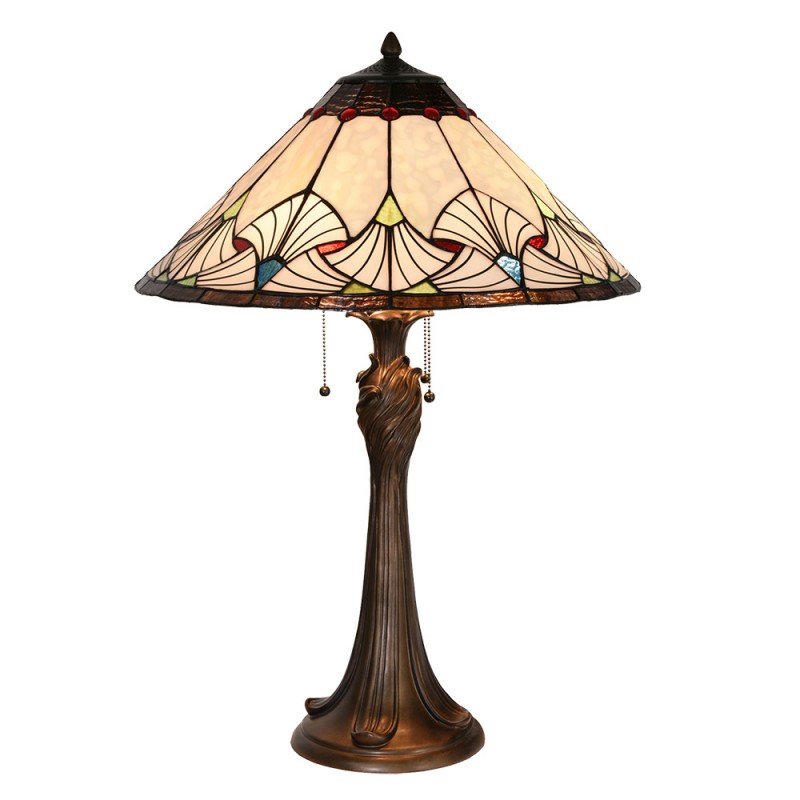 5LL-5394 Tiffany Tafellamp  Ø 51x78 cm  Beige Blauw Glas Driehoek Tiffany Bureaulamp