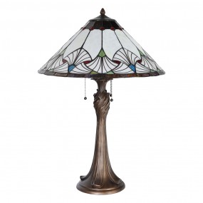 25LL-5394 Tiffany Tischlampe Ø 51x78 cm  Beige Blau Glas Dreieck Schreibtischlampe Tiffany