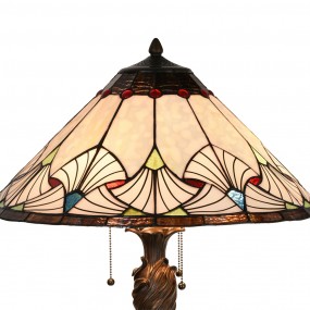 25LL-5394 Tiffany Tischlampe Ø 51x78 cm  Beige Blau Glas Dreieck Schreibtischlampe Tiffany