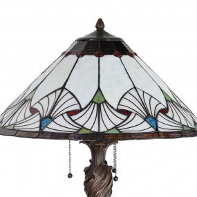 25LL-5394 Tiffany Tischlampe Ø 51x78 cm  Beige Blau Glas Dreieck Schreibtischlampe Tiffany