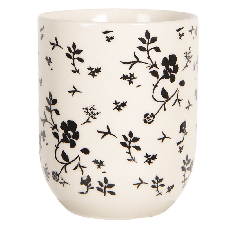 6CEMU0081 Tazza 100 ml Bianco Nero Porcellana Fiori  Rotondo Bicchiere da tè