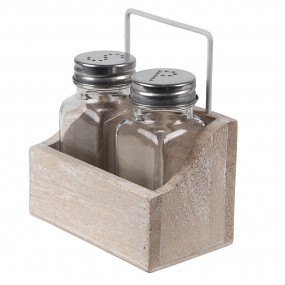 26H2064 Salt and Pepper Shaker Set of 2 11x6x12 cm Brown Wood Salt and Peper