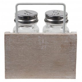 26H2064 Salt and Pepper Shaker Set of 2 11x6x12 cm Brown Wood Salt and Peper