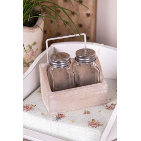 26H2064 Salt and Pepper Shaker Set of 2 11x6x12 cm Brown Wood Salt and Peper