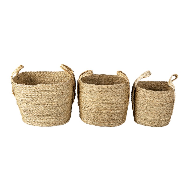 6RO0539 Storage Basket Set of 3 Ø 27 Ø 23 Ø 20 cm Brown Straw Square Basket