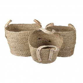 26RO0539 Storage Basket Set of 3 Ø 27 Ø 23 Ø 20 cm Brown Straw Square Basket