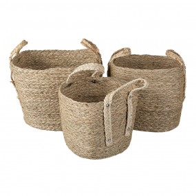 26RO0539 Storage Basket Set of 3 Ø 27 Ø 23 Ø 20 cm Brown Straw Square Basket