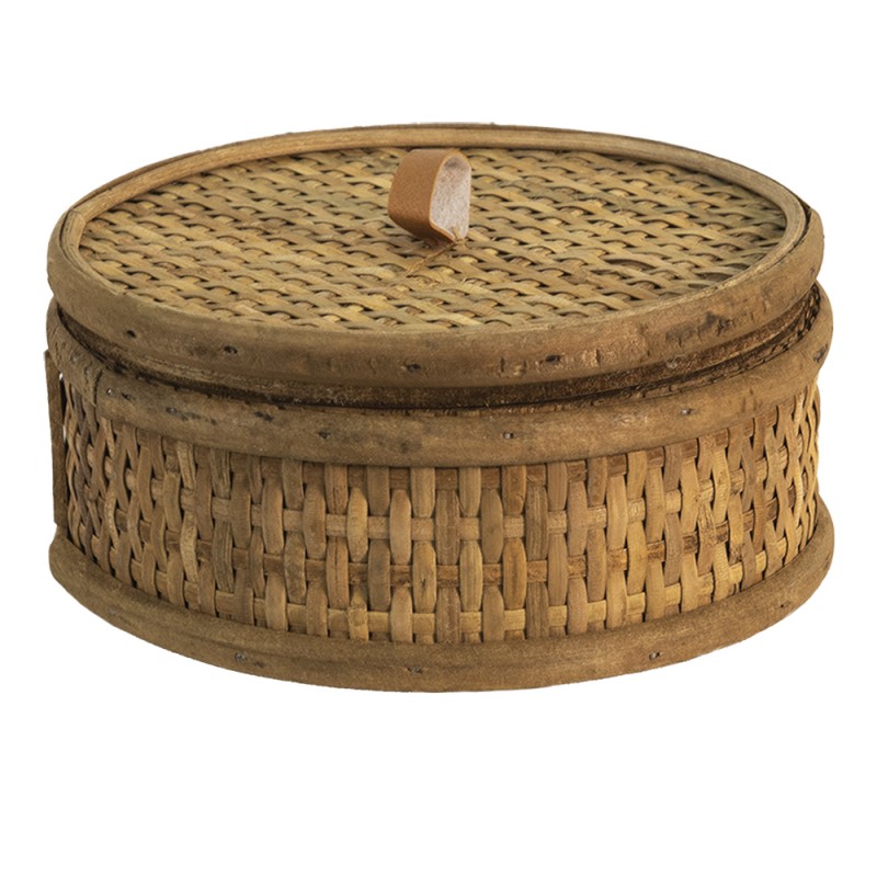 6RO0555 Aufbewahrungsbox Ø 15x7 cm Braun Rattan Rund Lagerbox