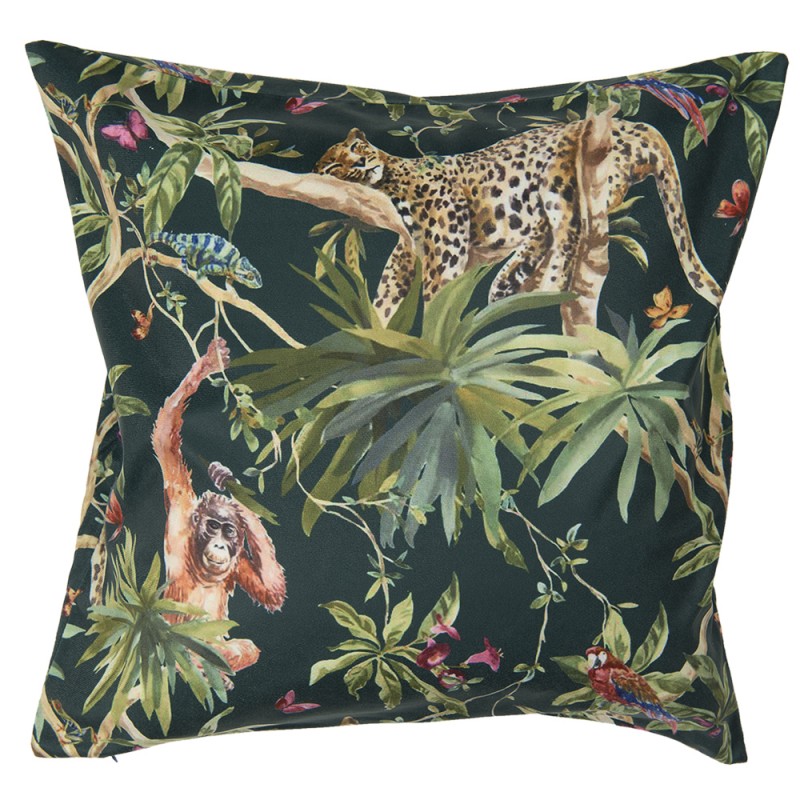 KT021.279 Housse de coussin 45x45 cm Vert Noir Polyester Jungle Carré Housse de coussin décorative