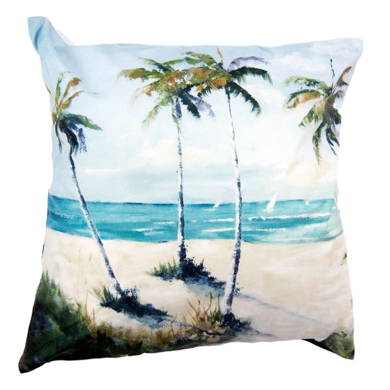 KT021.299 Kussenhoes  45x45 cm Blauw Groen Polyester Palmbomen Vierkant Sierkussenhoes