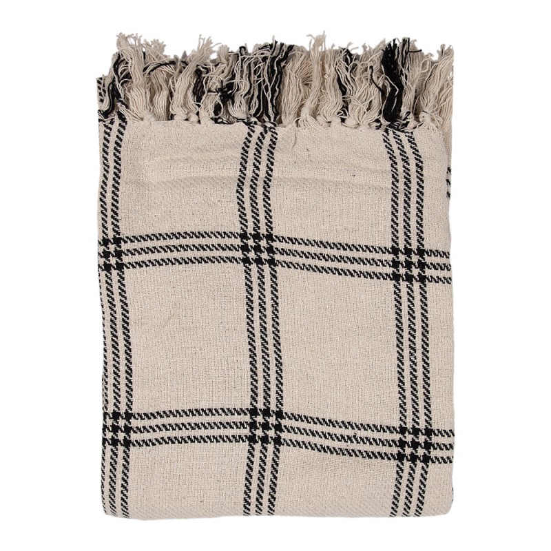 KT060.134 Couverture 125x150 cm Beige Noir Coton Losanges Plaid